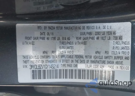 2016 Scion Ia from USA, damaged, VIN 3MYDLBZV1GY145214